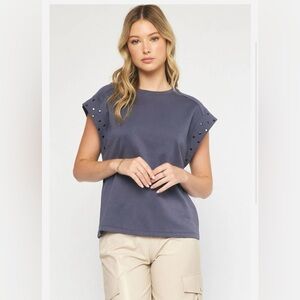 NWOT Studded Tee - Charcoal